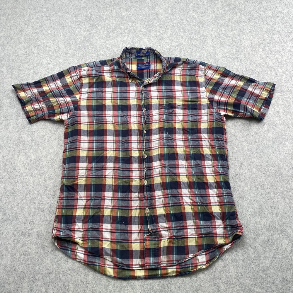 Pendleton Shirt Mens Large Multicolor Plaid Short Sleeve Button Up Casual Cotton